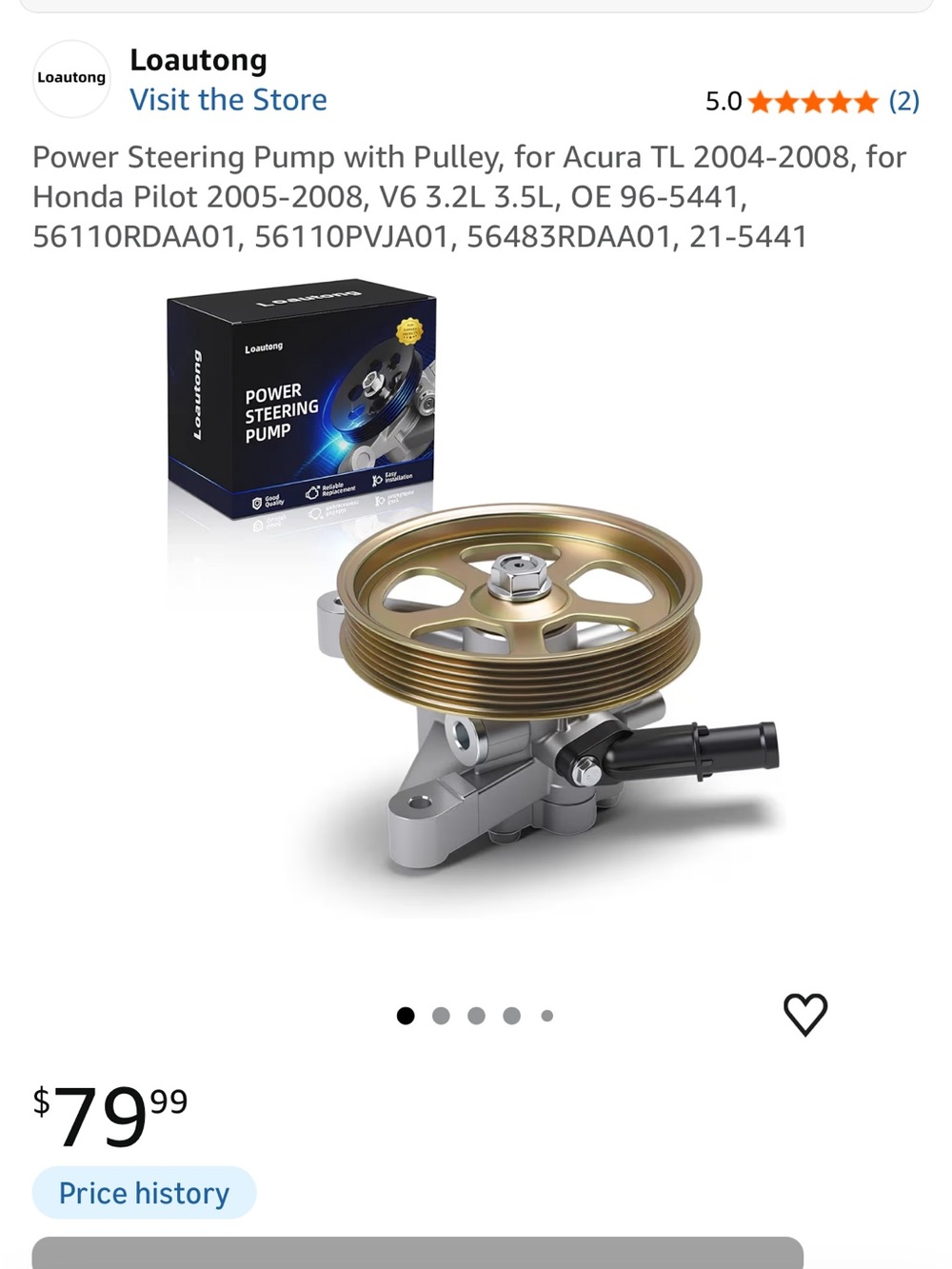 Loautong Power Steering Pump with Pulley - Gold Pulley